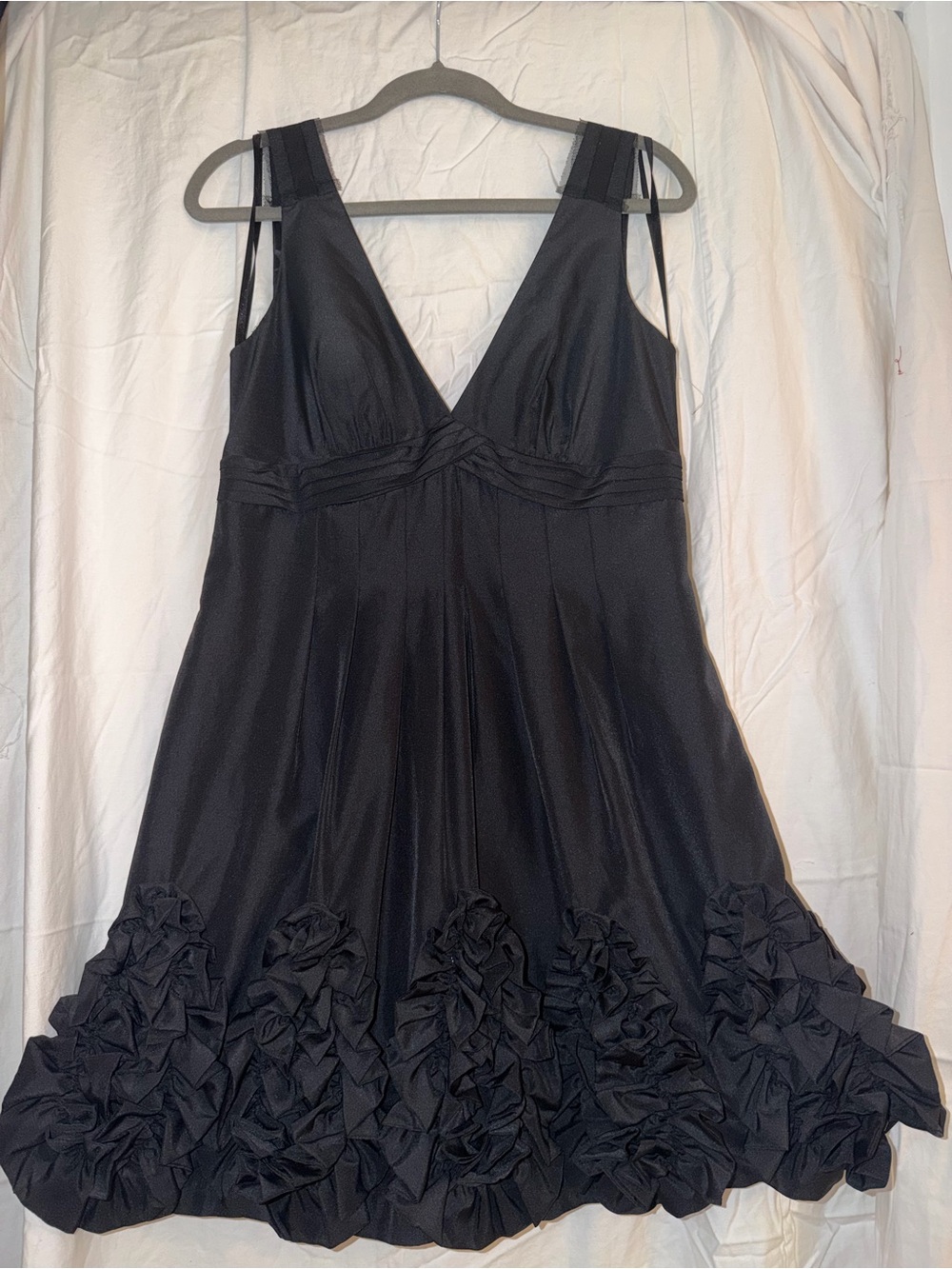 Night Way Collections Black Mini Dress with Rosette Hem - Picture 1 of 3